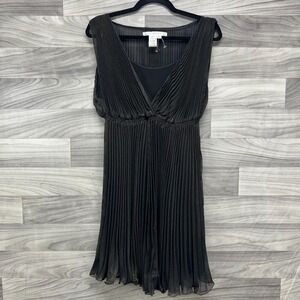 Studio M Dress Women Large Black Chiffon Pleated Ruffle Surplice Neck Sleeveless